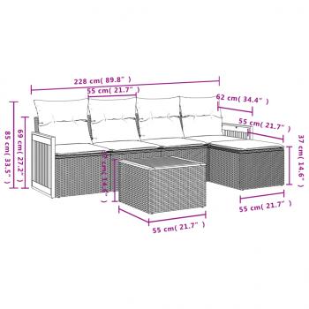 6-tlg. Garten-Sofagarnitur mit Kissen Grau Poly Rattan