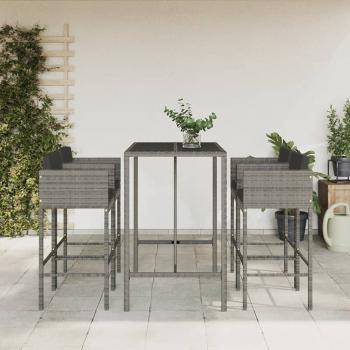 ARDEBO.de - 5-tlg. Gartenbar-Set mit Kissen Grau Poly Rattan