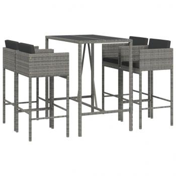 5-tlg. Gartenbar-Set mit Kissen Grau Poly Rattan