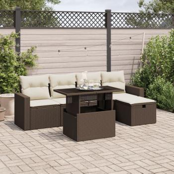 ARDEBO.de - 6-tlg. Garten-Sofagarnitur mit Kissen Braun Poly Rattan