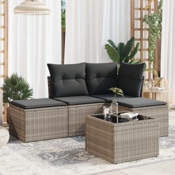 ARDEBO.de - 5-tlg. Garten-Sofagarnitur mit Kissen Hellgrau Poly Rattan