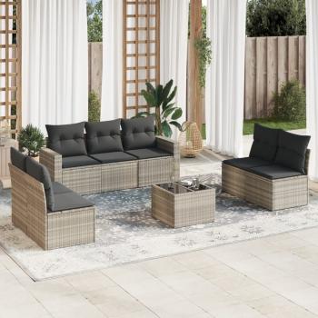 ARDEBO.de - 8-tlg. Garten-Sofagarnitur mit Kissen Hellgrau Poly Rattan