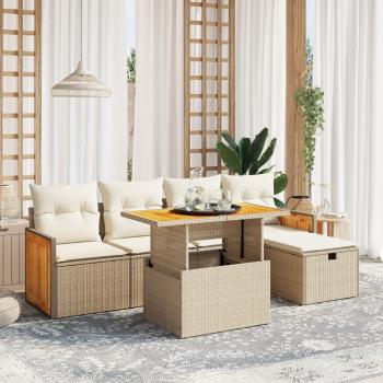 ARDEBO.de - 6-tlg. Garten-Sofagarnitur mit Kissen Beige Poly Rattan