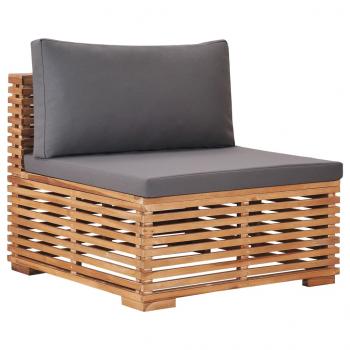 ARDEBO.de - Garten-Mittelsofa mit Grauer Auflage Massivholz Teak