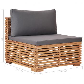 Garten-Mittelsofa mit Grauer Auflage Massivholz Teak