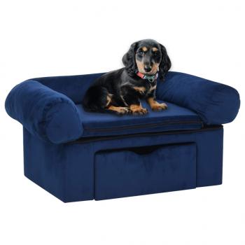 ARDEBO.de - Hundesofa mit Schublade Blau 75x50x38 cm Plüsch