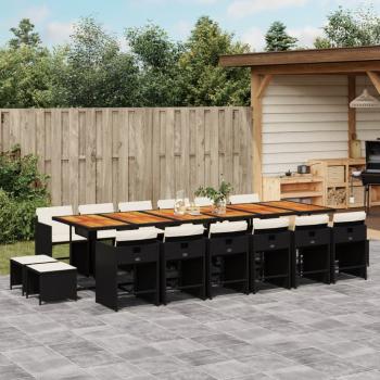 ARDEBO.de - 17-tlg. Garten-Essgruppe mit Kissen Schwarz Poly Rattan