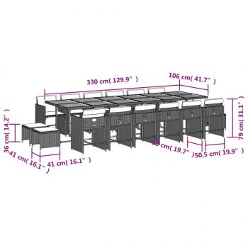 17-tlg. Garten-Essgruppe mit Kissen Schwarz Poly Rattan