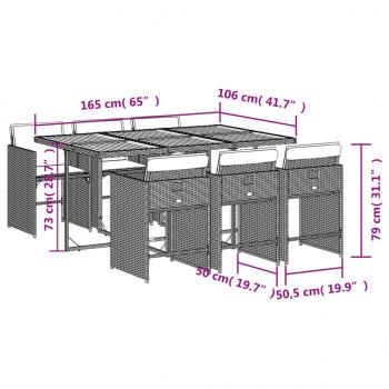 7-tlg. Garten-Essgruppe mit Kissen Grau Poly Rattan