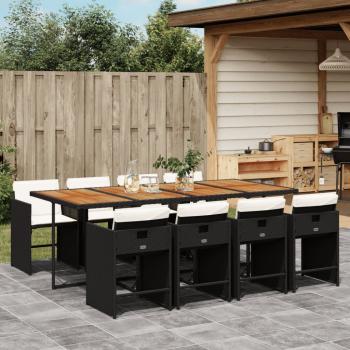 ARDEBO.de - 9-tlg. Garten-Essgruppe mit Kissen Schwarz Poly Rattan