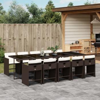 ARDEBO.de - 11-tlg. Garten-Essgruppe mit Kissen Braun Poly Rattan