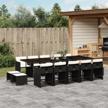 ARDEBO.de - 15-tlg. Garten-Essgruppe mit Kissen Schwarz Poly Rattan