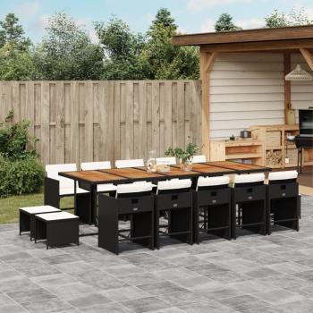 ARDEBO.de - 15-tlg. Garten-Essgruppe mit Kissen Schwarz Poly Rattan