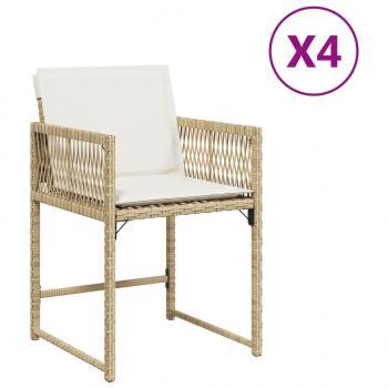 Gartenstühle mit Kissen 4 Stk. Beige Poly Rattan