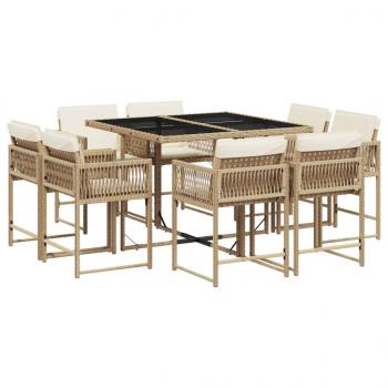 9-tlg. Garten-Essgruppe mit Kissen Beige Poly Rattan