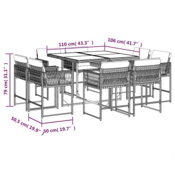 9-tlg. Garten-Essgruppe mit Kissen Beige Poly Rattan