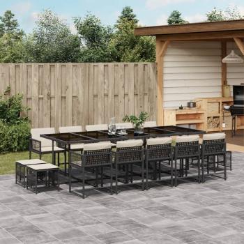 ARDEBO.de - 15-tlg. Garten-Essgruppe mit Kissen Schwarz Poly Rattan