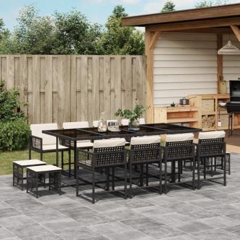 ARDEBO.de - 13-tlg. Garten-Essgruppe mit Kissen Schwarz Poly Rattan