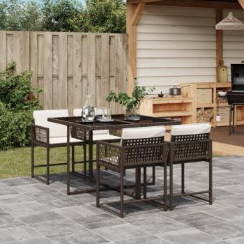 ARDEBO.de - 5-tlg. Garten-Essgruppe mit Kissen Braun Poly Rattan