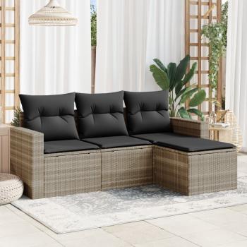 ARDEBO.de - 4-tlg. Garten-Sofagarnitur mit Kissen Hellgrau Poly Rattan