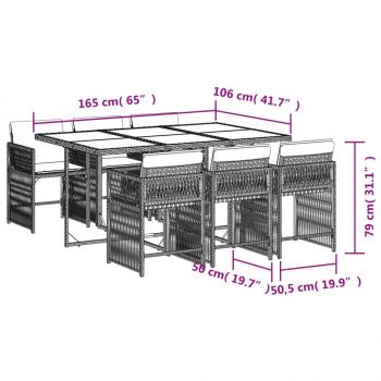 7-tlg. Garten-Essgruppe mit Kissen Braun Poly Rattan