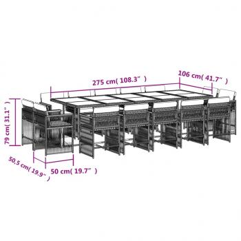 15-tlg. Garten-Essgruppe mit Kissen Braun Poly Rattan