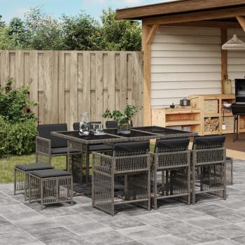 ARDEBO.de - 11-tlg. Garten-Essgruppe mit Kissen Grau Poly Rattan