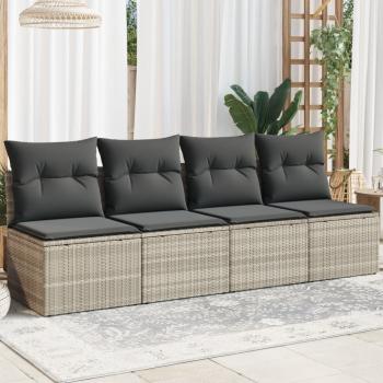 ARDEBO.de - Gartensofa mit Kissen 4-Sitzer Hellgrau Poly Rattan