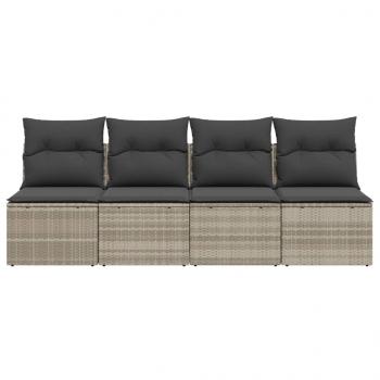 Gartensofa mit Kissen 4-Sitzer Hellgrau Poly Rattan