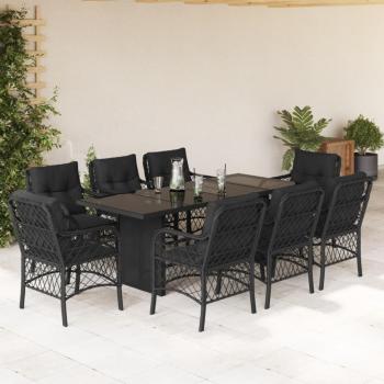 ARDEBO.de - 9-tlg. Garten-Essgruppe mit Kissen Schwarz Poly Rattan