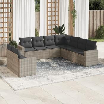 ARDEBO.de - 9-tlg. Garten-Sofagarnitur mit Kissen Hellgrau Poly Rattan