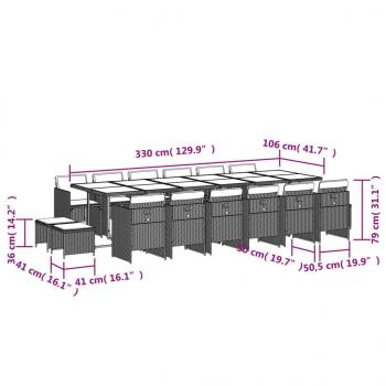 17-tlg. Garten-Essgruppe mit Kissen Braun Poly Rattan