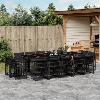 ARDEBO.de - 15-tlg. Garten-Essgruppe mit Kissen Schwarz Poly Rattan