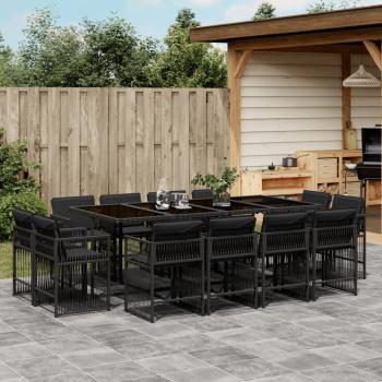 ARDEBO.de - 13-tlg. Garten-Essgruppe mit Kissen Schwarz Poly Rattan