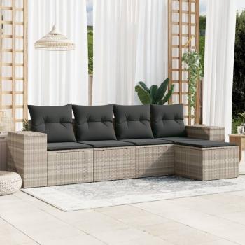 ARDEBO.de - 5-tlg. Garten-Sofagarnitur mit Kissen Hellgrau Poly Rattan