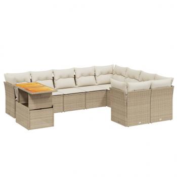 10-tlg. Garten-Sofagarnitur mit Kissen Beige Poly Rattan