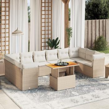 ARDEBO.de - 11-tlg. Garten-Sofagarnitur mit Kissen Beige Poly Rattan