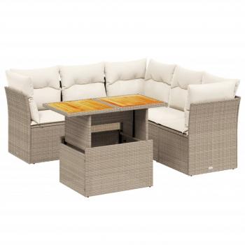 5-tlg. Garten-Sofagarnitur mit Kissen Beige Poly Rattan