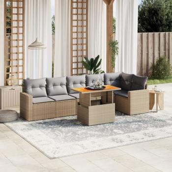 ARDEBO.de - 7-tlg. Garten-Sofagarnitur mit Kissen Beige Poly Rattan