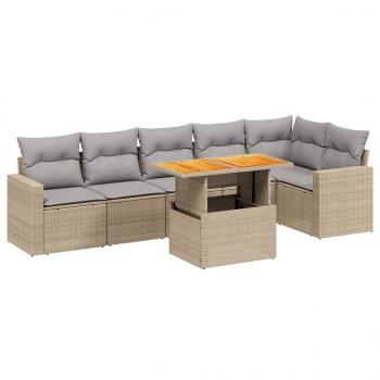 7-tlg. Garten-Sofagarnitur mit Kissen Beige Poly Rattan