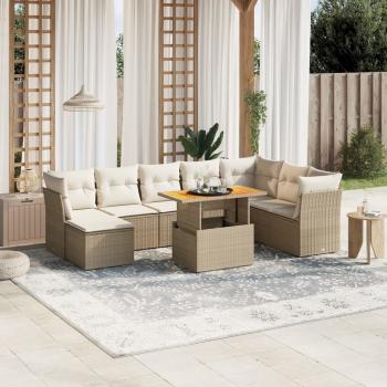 ARDEBO.de - 9-tlg. Garten-Sofagarnitur mit Kissen Beige Poly Rattan