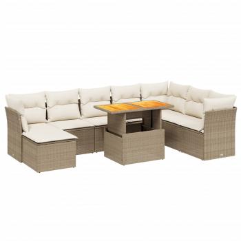 9-tlg. Garten-Sofagarnitur mit Kissen Beige Poly Rattan