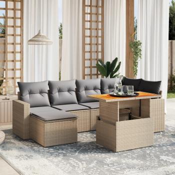 ARDEBO.de - 7-tlg. Garten-Sofagarnitur mit Kissen Beige Poly Rattan