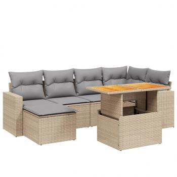 7-tlg. Garten-Sofagarnitur mit Kissen Beige Poly Rattan