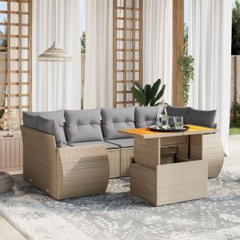 ARDEBO.de - 7-tlg. Garten-Sofagarnitur mit Kissen Beige Poly Rattan