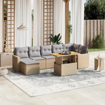 ARDEBO.de - 8-tlg. Garten-Sofagarnitur mit Kissen Beige Poly Rattan