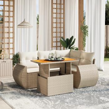 ARDEBO.de - 5-tlg. Garten-Sofagarnitur mit Kissen Beige Poly Rattan