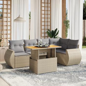 ARDEBO.de - 6-tlg. Garten-Sofagarnitur mit Kissen Beige Poly Rattan