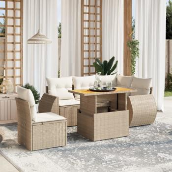 ARDEBO.de - 6-tlg. Garten-Sofagarnitur mit Kissen Beige Poly Rattan