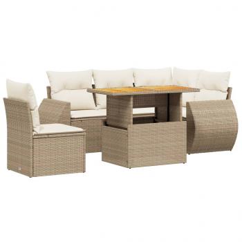 6-tlg. Garten-Sofagarnitur mit Kissen Beige Poly Rattan